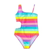 KONDYS Girls Swimsuits UPF 50+ One Piece Bathing Suits Rainbow Colorful Sport Summer Beach Swimwear for Kids